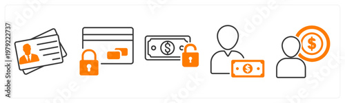 A set of 5 mix icons as id card, card security, money protection