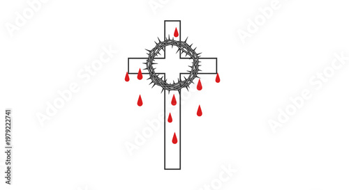 Crucifix with thorns and blood drops.