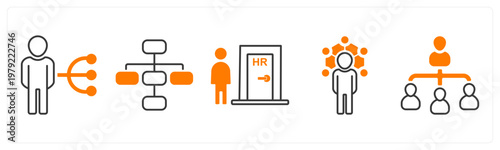 A set of 5 mix icons as work responsibility, hierarchy, human resources