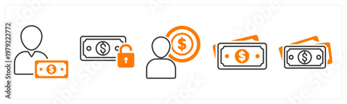 A set of 5 mix icons as cashier, money protection, accountant