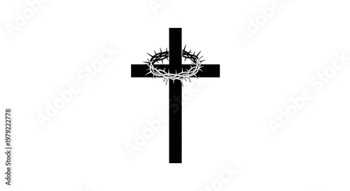 Black cross with crown of thorns.