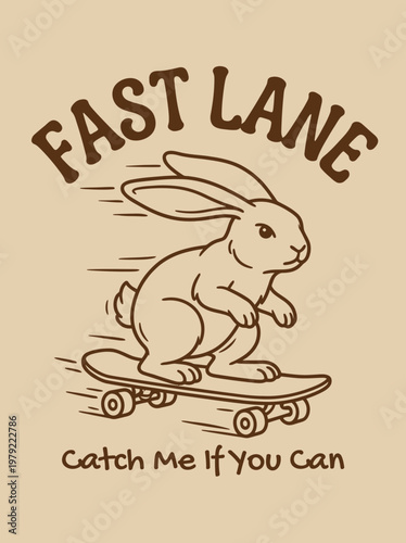 Rabbit riding skateboard fast motion.