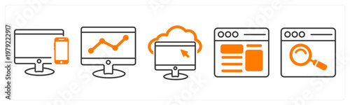 A set of 5 mix icons as responsive, online analytics, cloud computing