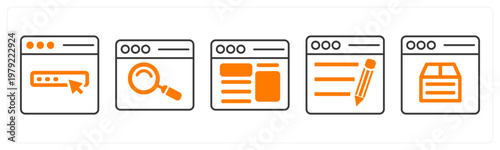 A set of 5 mix icons as web design, web search, webpage