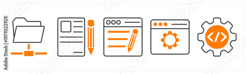 A set of 5 mix icons as folder, contract, webpage