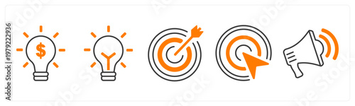 A set of 5 mix icons as financial idea, idea, target