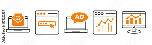 A set of 5 mix icons as online mail, web design, buisness advertising