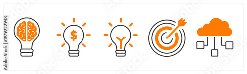 A set of 5 mix icons as innovation, financial idea, idea