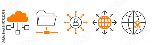 A set of 5 mix icons as cloud computing, folder, connectivity