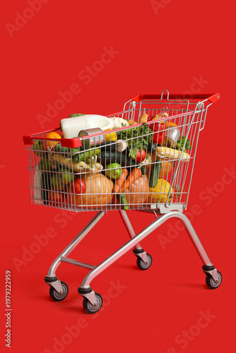 Shopping cart full of food ...