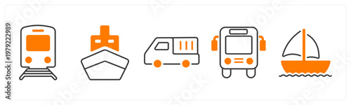 A set of 5 mix icons as train, ship, truck