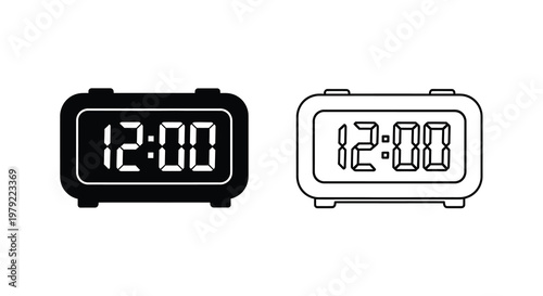 Two digital alarm clocks displaying twelve o clock a black silhouette