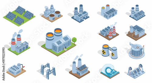 Industrial factory buildings and facilities.