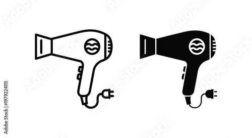 Two hair dryer icons one outlined and one solid a stark silhouette