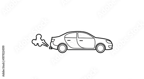 Simple line drawing of a car emitting smoke from its exhaust pipe