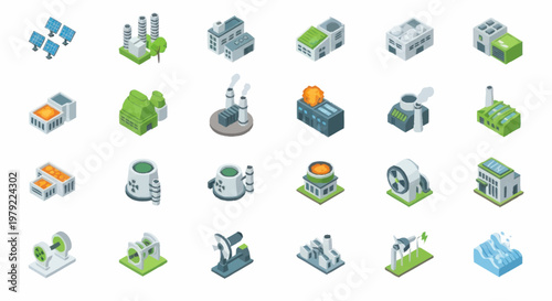 Industrial factory buildings and machines.