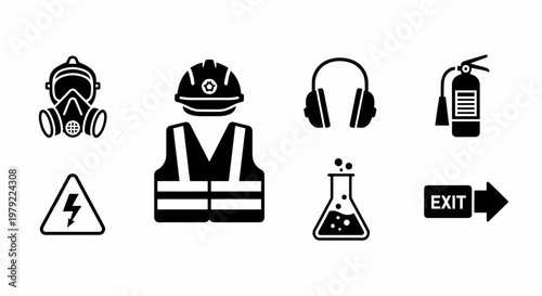 Set of Safety Icons for Industrial and Hazardous Environments