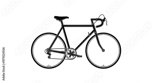 Black and white line drawing of a classic road bicycle