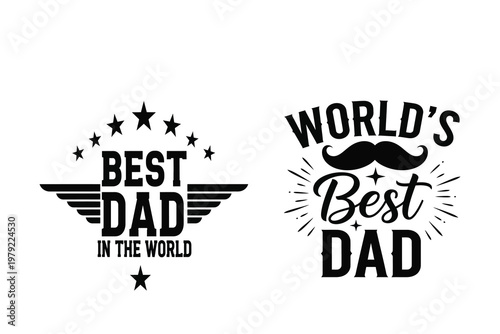 Celebrating fatherhood 'world's best dad' typography with wings and mustache design