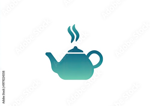 Gradient teal teapot steaming hot liquid, minimalist, vector icon