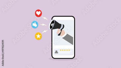 Digital Promotion on Smartphone with Customer Feedback Illustration