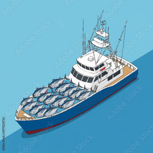 Fishing boat with catch on deck.