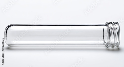 Clear glass tube with threaded opening, isolated on white background