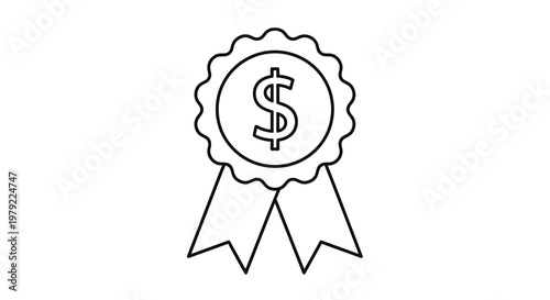 Simple line drawing of a gold award ribbon featuring a dollar sign