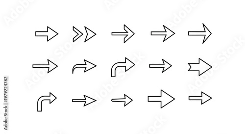 Collection of minimalist line art arrows in varying styles and directions