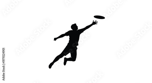 Silhouette of a person jumping to catch a flying disc outdoors