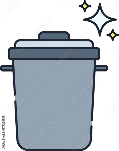 Clean trash bin icon with sparkles for professional waste management and cleaning services