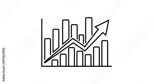 Line graph showing upward trend with rectangular bars minimalist style