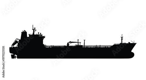 A black silhouette of a large oil tanker sailing on water