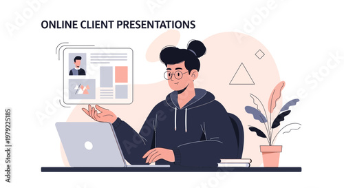 Online Client Presentation: Person Working Remotely on Laptop with Digital Display