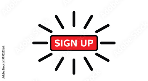A red sign up button with radiating black lines on a white background
