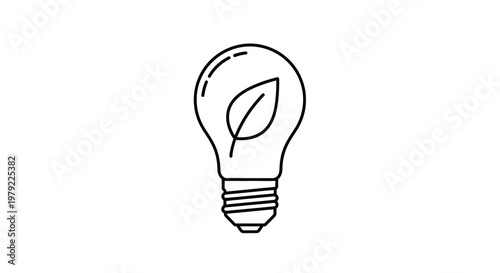 A simple line drawing of a lightbulb containing a leaf