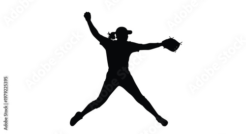 Female softball player preparing to pitch dynamic action pose silhouette