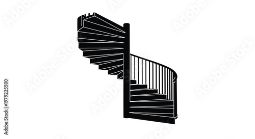 A minimalist illustration of a black spiral staircase with a white background