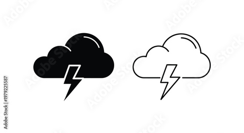 Black and white storm cloud icons with lightning bolts depicted