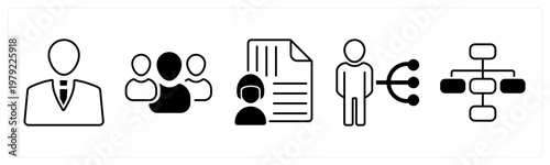 A set of 5 mix icons as businessman, team, managed document