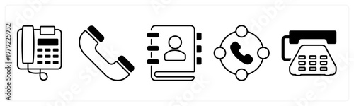 A set of 5 mix icons as telefax, calling, contact book