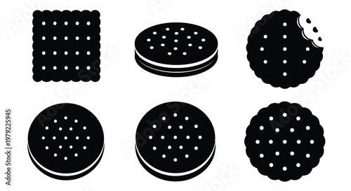 Various biscuit and cookie shapes presented as black silhouettes
