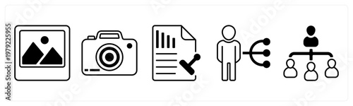 A set of 5 mix icons as gallery, camera, stamp paper