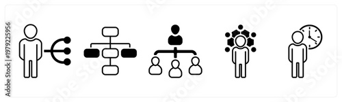 A set of 5 mix icons as work responsibility, hierarchy, business hierarcy