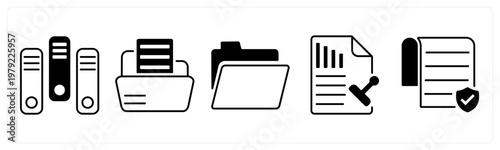 A set of 5 mix icons as files, folder, stamp paper