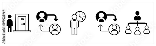 A set of 5 mix icons as human resources, duties transfer,, time management