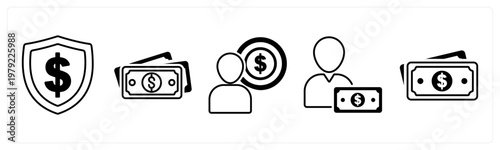 A set of 5 mix icons as money security, cash, accountant