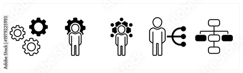 A set of 5 mix icons as configuration, business management, work responsibility
