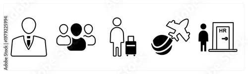 A set of 5 mix icons as businessman, team, traveller