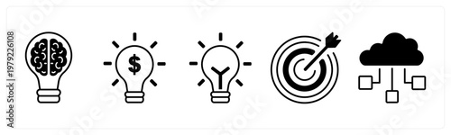 A set of 5 mix icons as innovation, financial idea, idea
